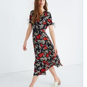 Madewell Peekaboo-Sleeve Midi Dress in Hillside Daisies - Floral Print